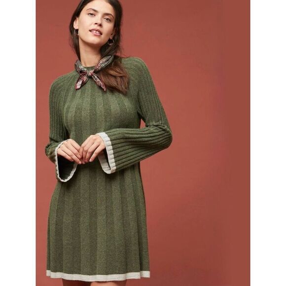 Anthropologie Womens Petite Small Arseneau Bell Sleeve Sweater Dress - Picture 1 of 7